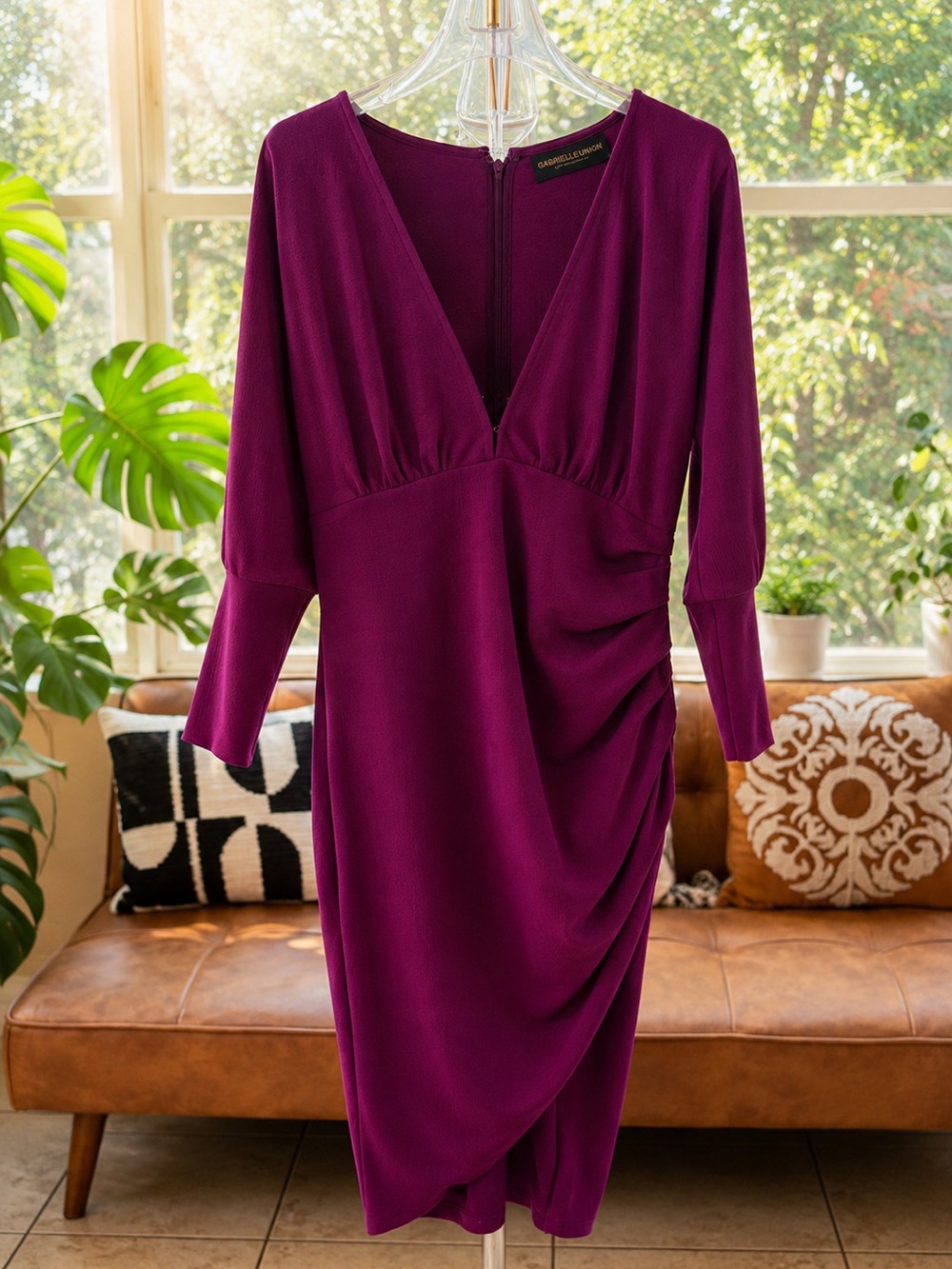 New York & Company One-Shoulder Plum Dress